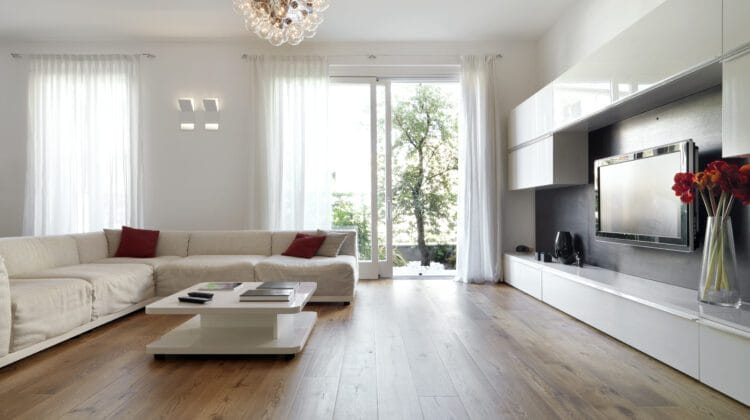 Beautiful great room with hardwood flooing.